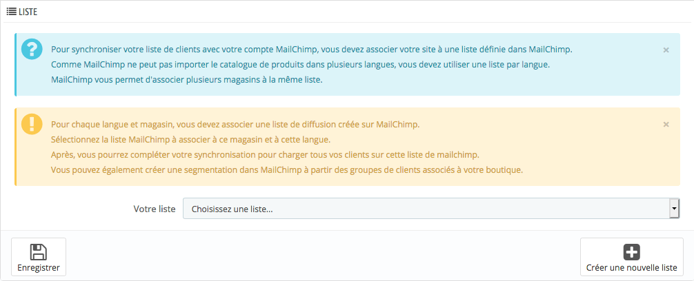 Choisissez ou créer voptre liste Mailchimp