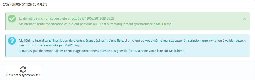 Première synchronisation de votre liste clients avec Mailchimp