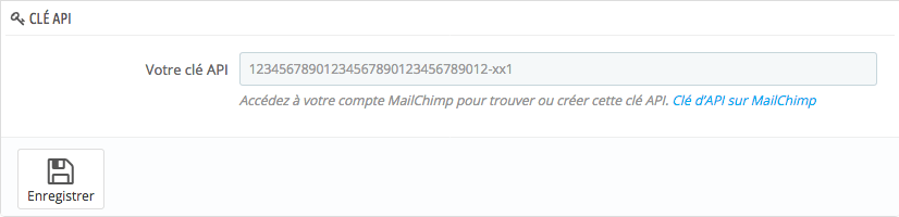 Renseignez la clé API Mailchimp